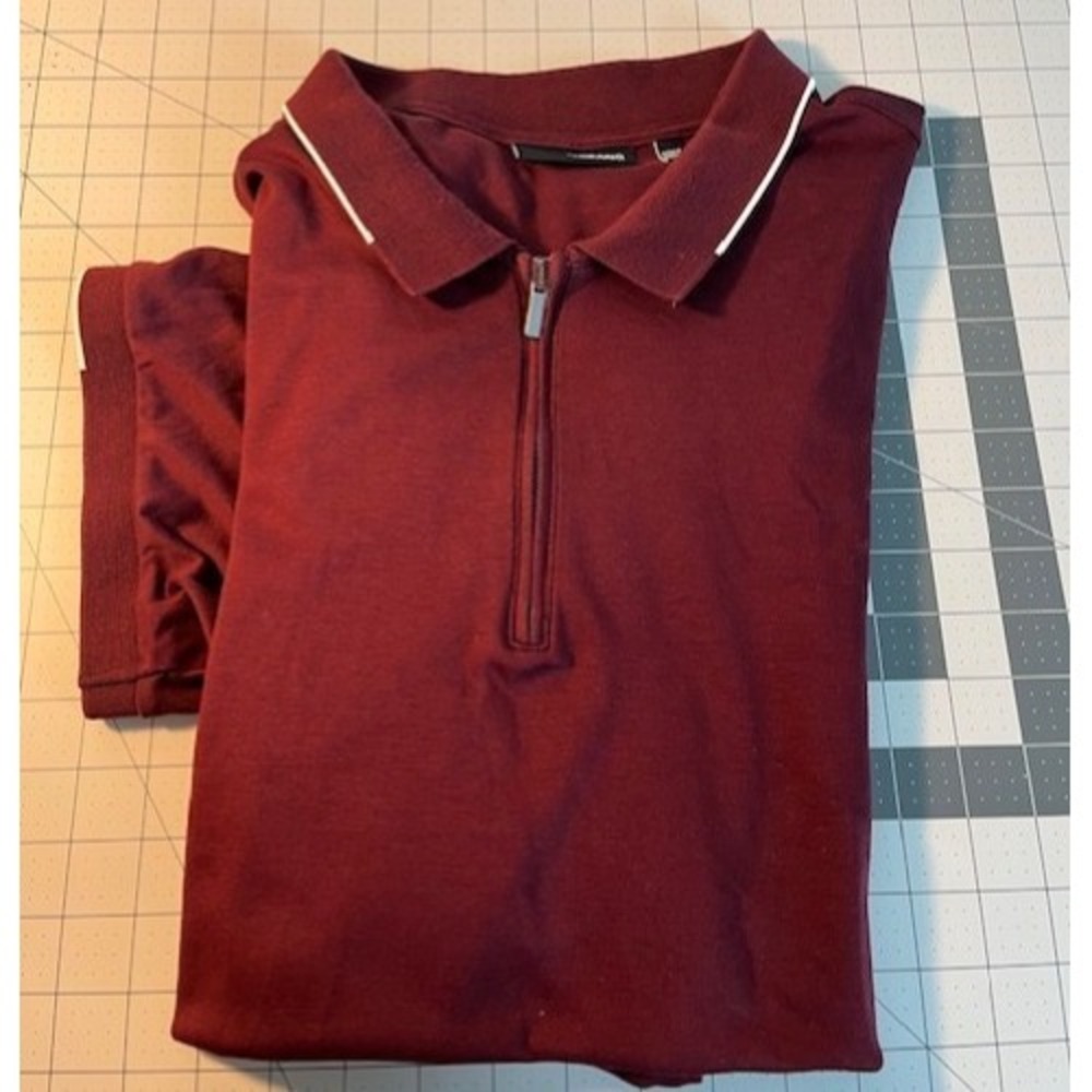 3XLT Murano Men's Polo Burgundy Cotton Liquid Luxury Classic Golf 1/4 Zip